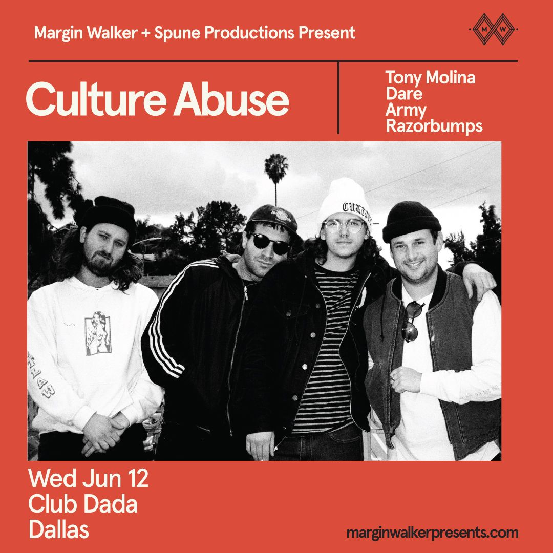 UPDATE: Here's who's also playing at the <a href="/cultureabuse/">CULTURE ABUSE</a> show!

Tony Molina
Dare
Army
<a href="/_RAZORBUMPS/">RAZORBUMPS</a>

Get your tickets >> buff.ly/2vCKiRv