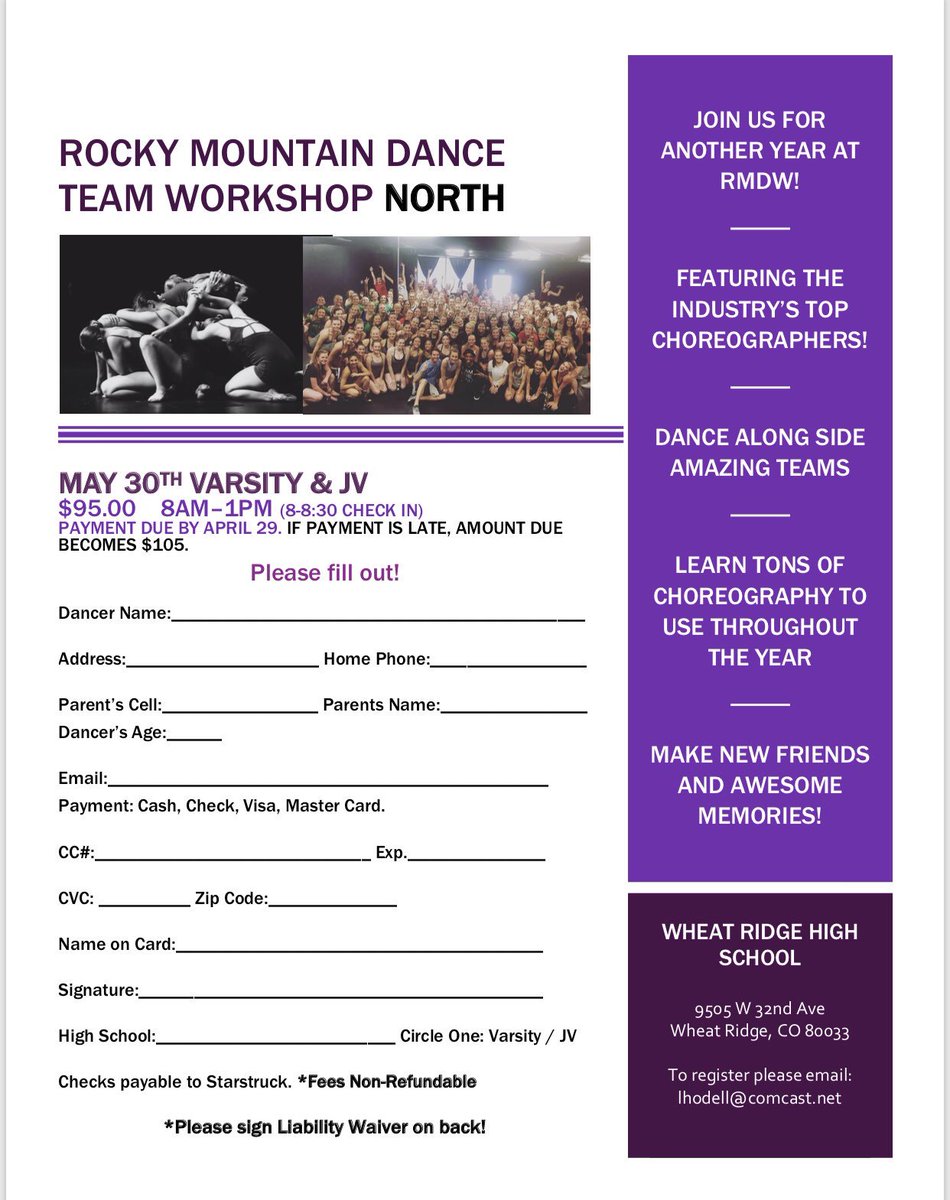 We're so excited to be hosting <a href="/StarstruckDanc1/">Starstruck Dance</a> Northern RMDW on May 30th!! Please contact Lisa at lhodell@comcast.net to register you team!! You do not want to miss this amazing, one day camp!!! 🙌🏼💪🏼