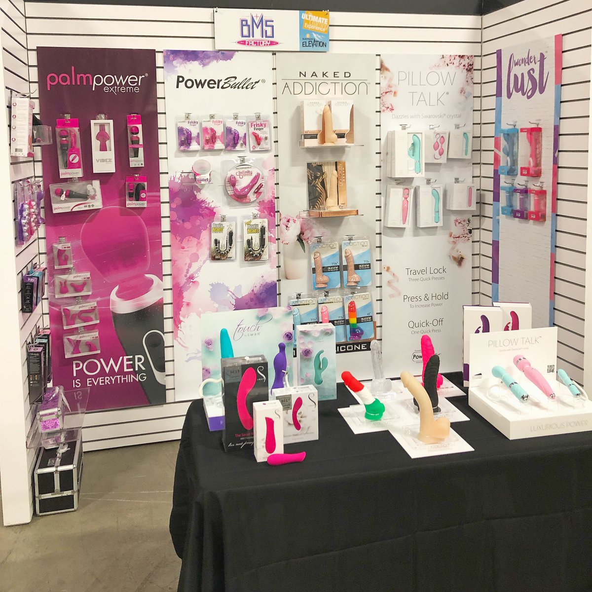 BMS_Factory's tweet photo. Weโre all set up at the Eldorado Elevation event, showcasing our latest products including Palmpower Extreme, Addiction, Powerbullet and more! #bmsfactory #powerbullet #palmpower https://t.co/AlIJV2fB1E