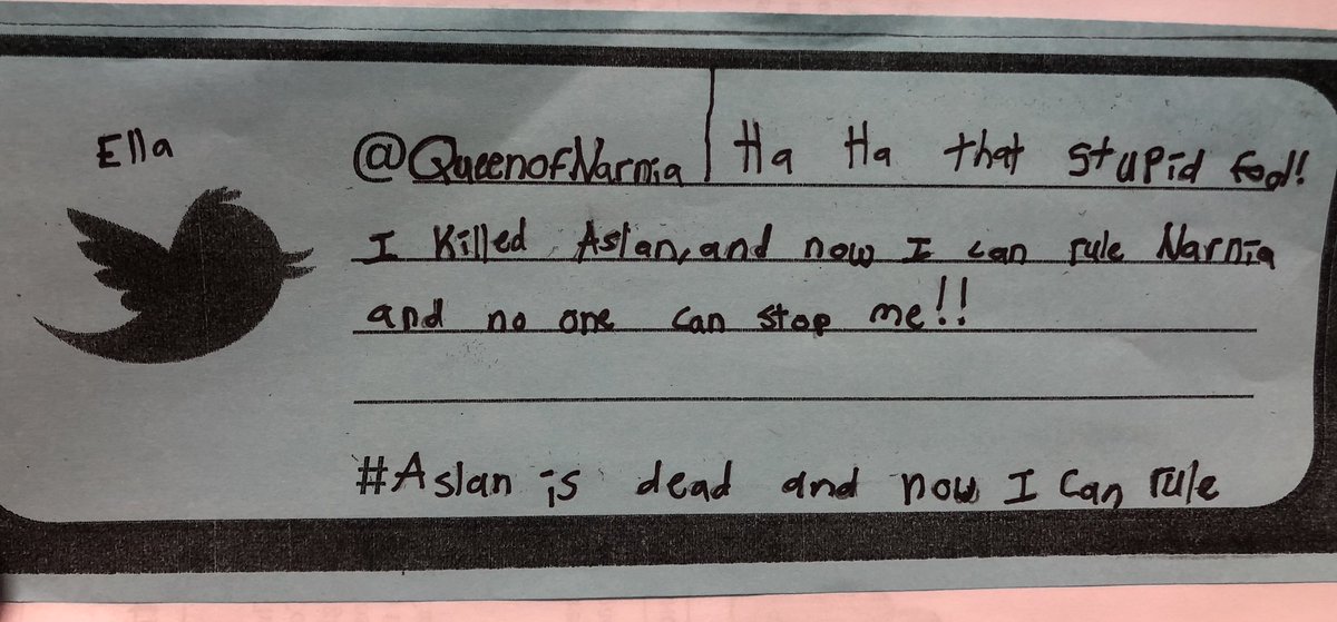 4M_STM's tweet image. We had fun learning about tweets and writing a tweet about a chapter of #TheLionWitchandWardrobe from a characters view. #hashtagsarefun
@StMargueritecs