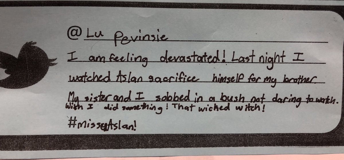 4M_STM's tweet image. We had fun learning about tweets and writing a tweet about a chapter of #TheLionWitchandWardrobe from a characters view. #hashtagsarefun
@StMargueritecs