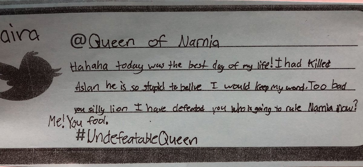4M_STM's tweet image. We had fun learning about tweets and writing a tweet about a chapter of #TheLionWitchandWardrobe from a characters view. #hashtagsarefun
@StMargueritecs