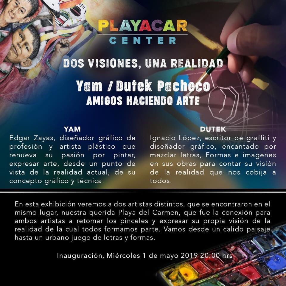 VERO_MIER's tweet photo. Hoy 1 de mayo inauguración de exposición Yam/ Dutek Pacheco Amigos haciendo arte en Playacar Center #GaleriaByMexicool Entrada Libre y cocktail #Mexicool #MexicoolGallery #PlayaCarCenter ∞MexiCool∞ @MexiCoolFest https://t.co/KcYCRen90D