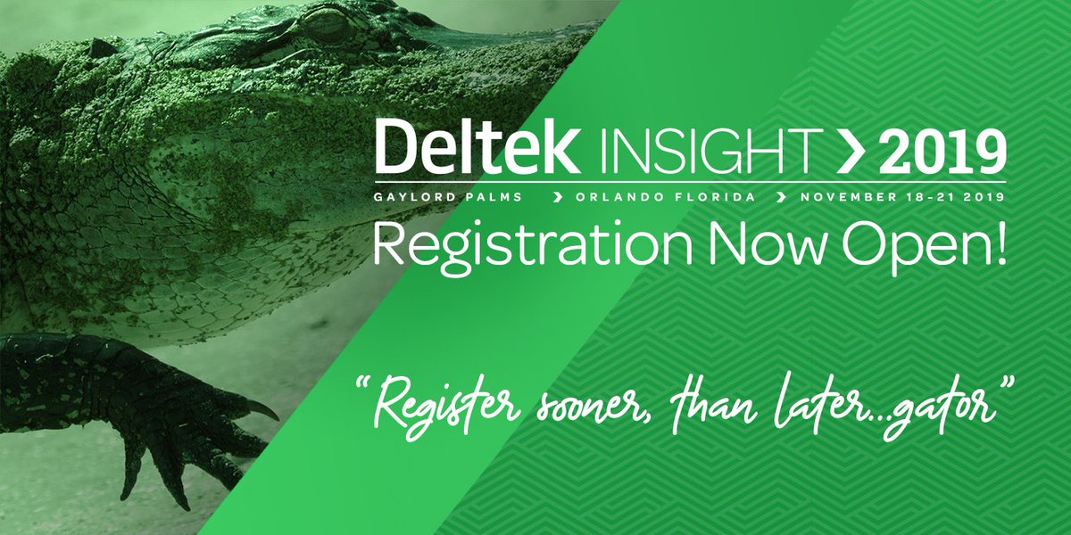 Deltek's tweet photo. It’s official! #DeltekInsight 2019 registration is now open! Register today + save $200 with our Early Bird rate! We can’t wait to see you in Orlando! https://t.co/PiGlblRlWz https://t.co/UEIVJ67Ebv