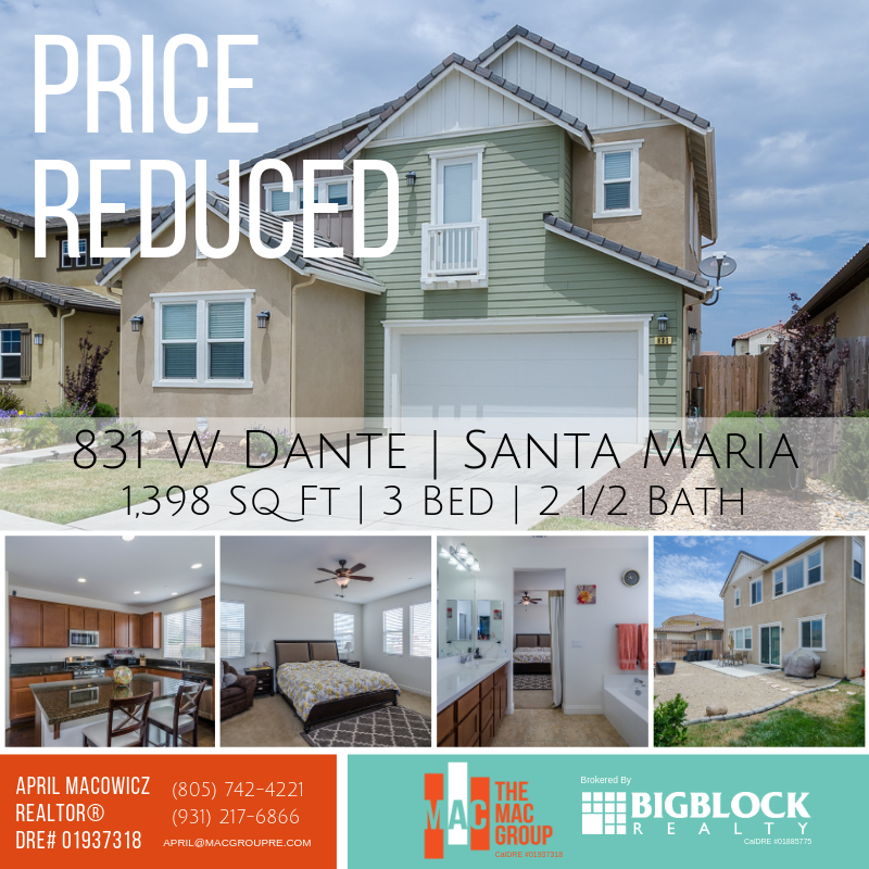 MacGroupRealty's tweet photo. PRICE REDUCED😍Are you looking for a fabulous 4 bedroom 🛏 3 bath 🛀 home in Santa Maria? 🏘Call (805) 742-4221📲to schedule your private showing!
.
.
https://t.co/hyUxjMatcs
.
April Macowicz
The MAC Group
CalDRE # 01937318
powered by Big Block Realty
CalDRE # 01885775 https://t.co/HIv894FKRs