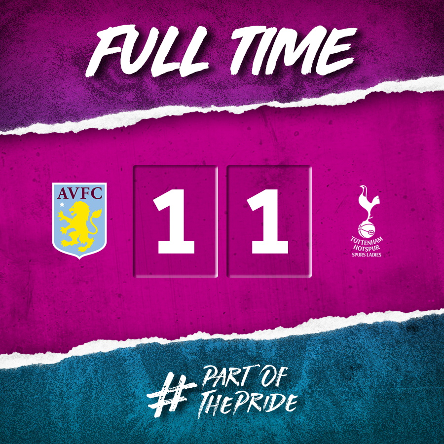 FULL-TIME

What a great display from Villa Ladies. They gave Spurs a torrid evening, particularly in the second half.

Both sides played their part in a superb spectacle. Congratulations to @thlfcofficial on promotion to the @FAWSL! Well deserved 👏

#PartOfThePride #UTV #AVFC