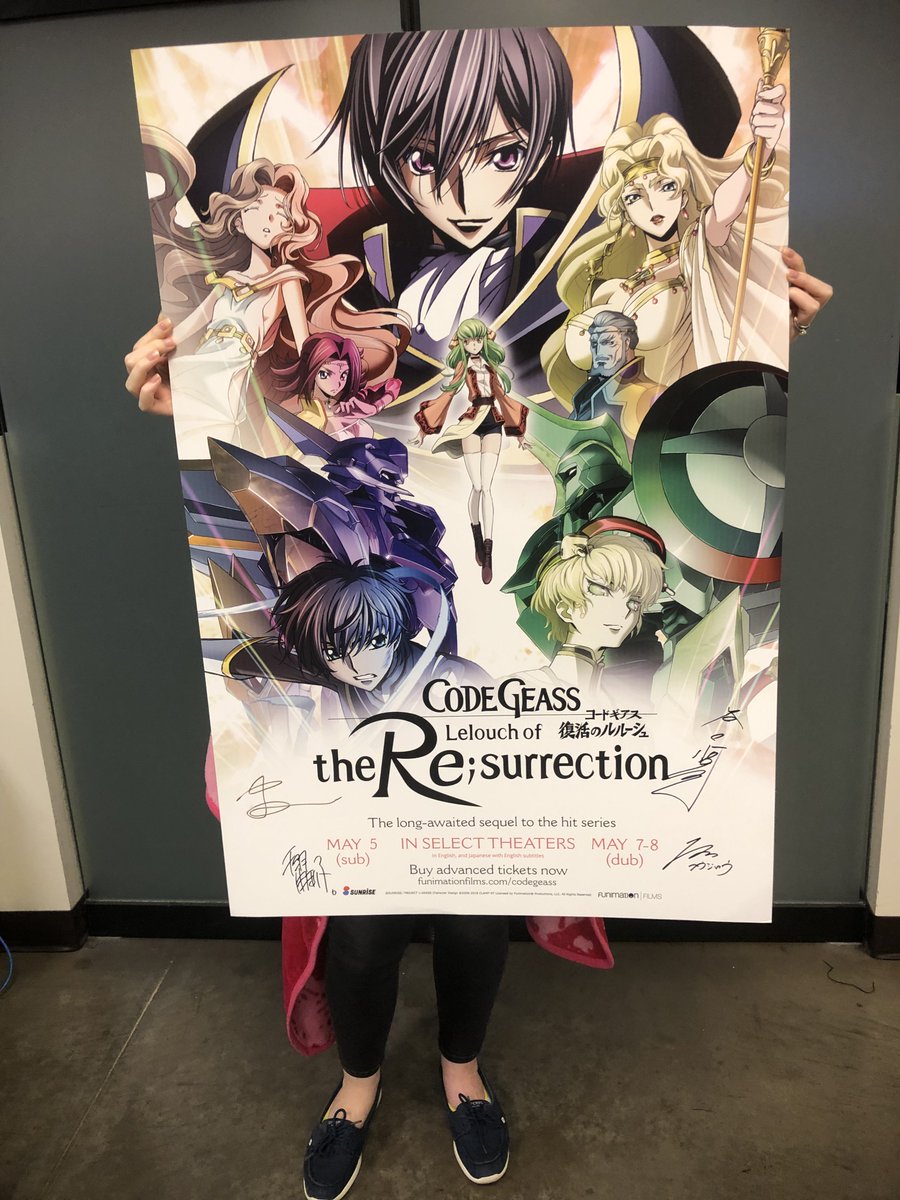 Funimation We Re Giving Away A Large Code Geass Movie Poster Signed By Goro Taniguchi Yuriko Chiba Eiji Nakada And Kojiro Taniguchi Rt This Post For A Chance To Get It