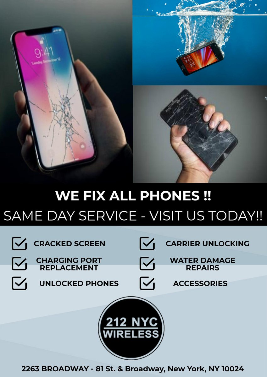 212nycwireless's tweet photo. Cell Phone Repair New York City ~ Same Day Repair for a Fabulous Price. Stop by our Manhattan Location today #cellphonerepairnyc #ipadscreenrepairnyc #iphonerepairsnyc #212nycwireless #allthemoods #unlockedphones #newyorkcityphonestore #cheapphonerepair #fixyouriphone https://t.co/wvqM7kQh7e