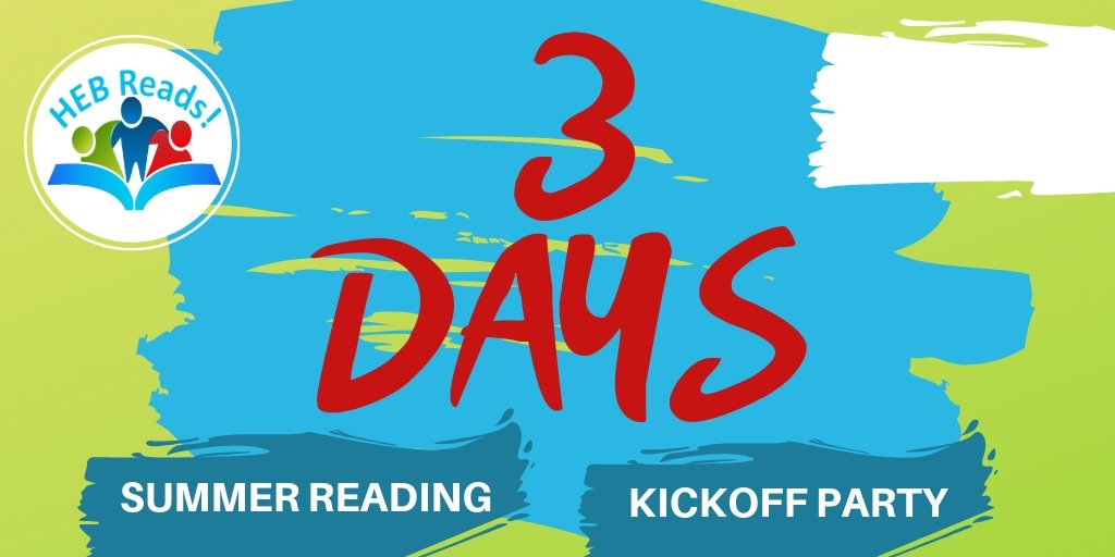 Only THREE short days until...

HEB Reads! Summer Reading Kickoff Party on Saturday, May 4!

This completely free event is a MAJOR PARTY aimed at getting students &amp; families excited about the summer reading program. Join us at Pennington Field!

More info: hebisd.edu/page.cfm?id=18…