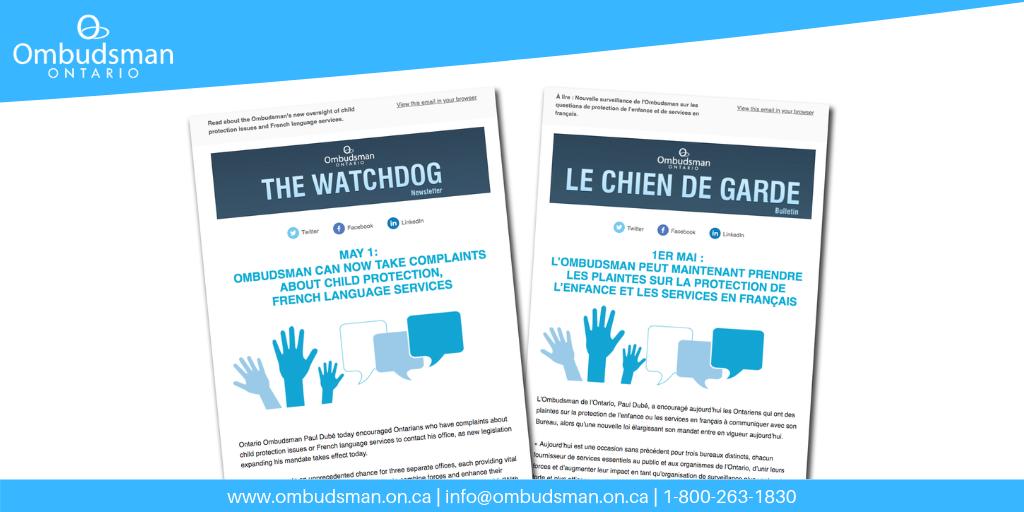 The Ombudsman can now take complaints and launch investigations about child protection issues and French language services. Read about these changes, along with more information about what this means for these two important areas, in our latest newsletter: ombudsman.on.ca/resources/news…
