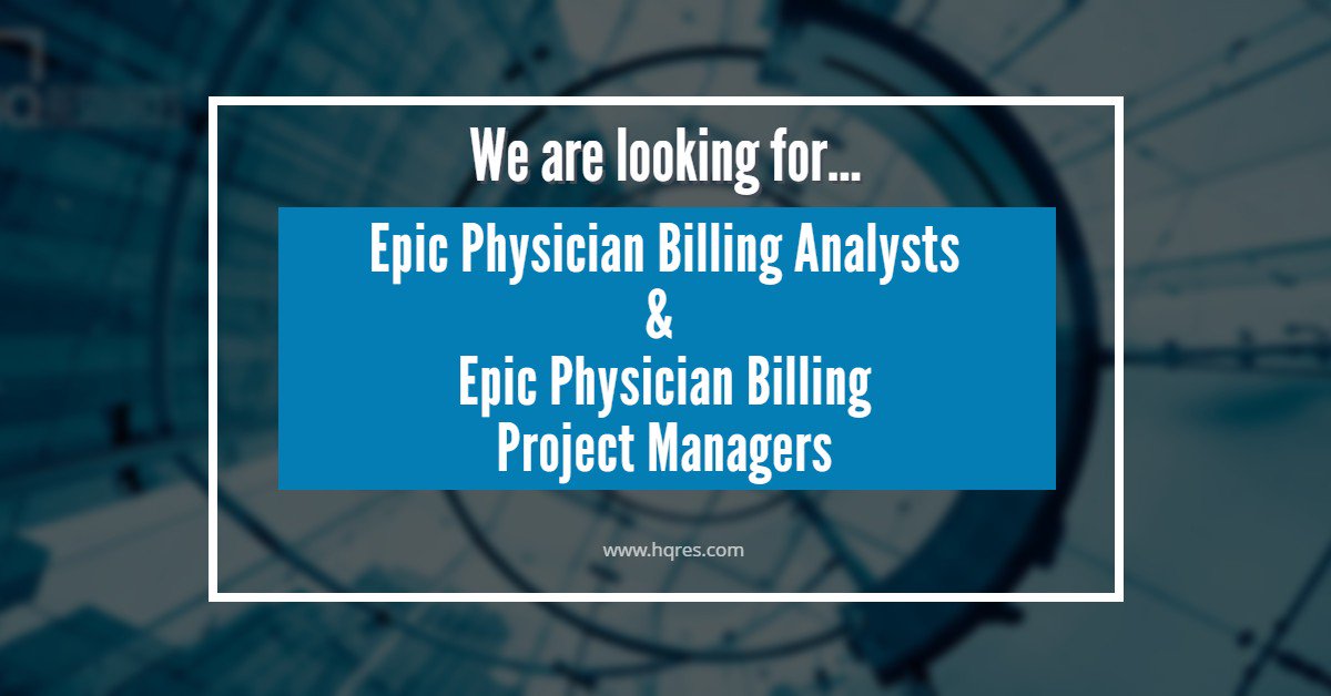 📢Epic Physician Billing Analysts & Epic Physician Billing Project Managers - we are looking for you!!
📢 6-12 month engagement in the northwest, onsite M-R
📢 Send an updated resume to amb@hqres.com today! #EpicPB #PhysicianBilling #analyst #projectmanager