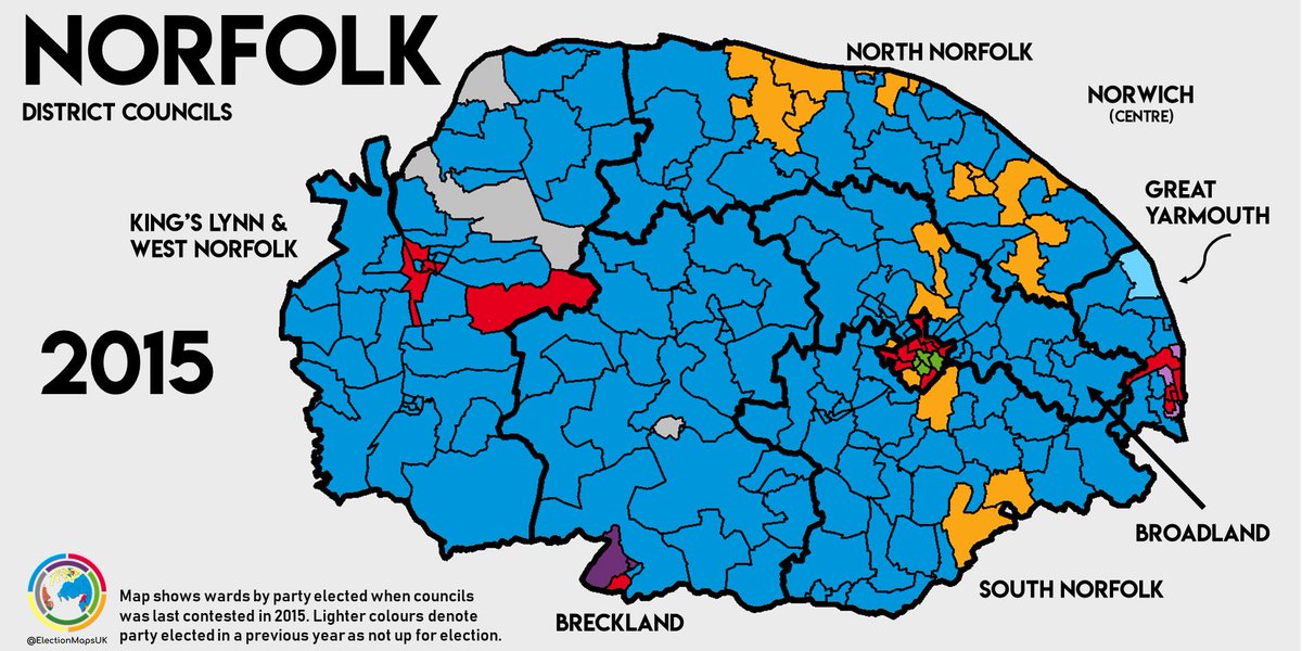 Election Maps Uk A Twitter All Of Norfolk S District Councils Are Up For Election In This Weeks Le19 Here S The Current State Of Play Breckland Con Broadland Con Great Yarmouth Con King S