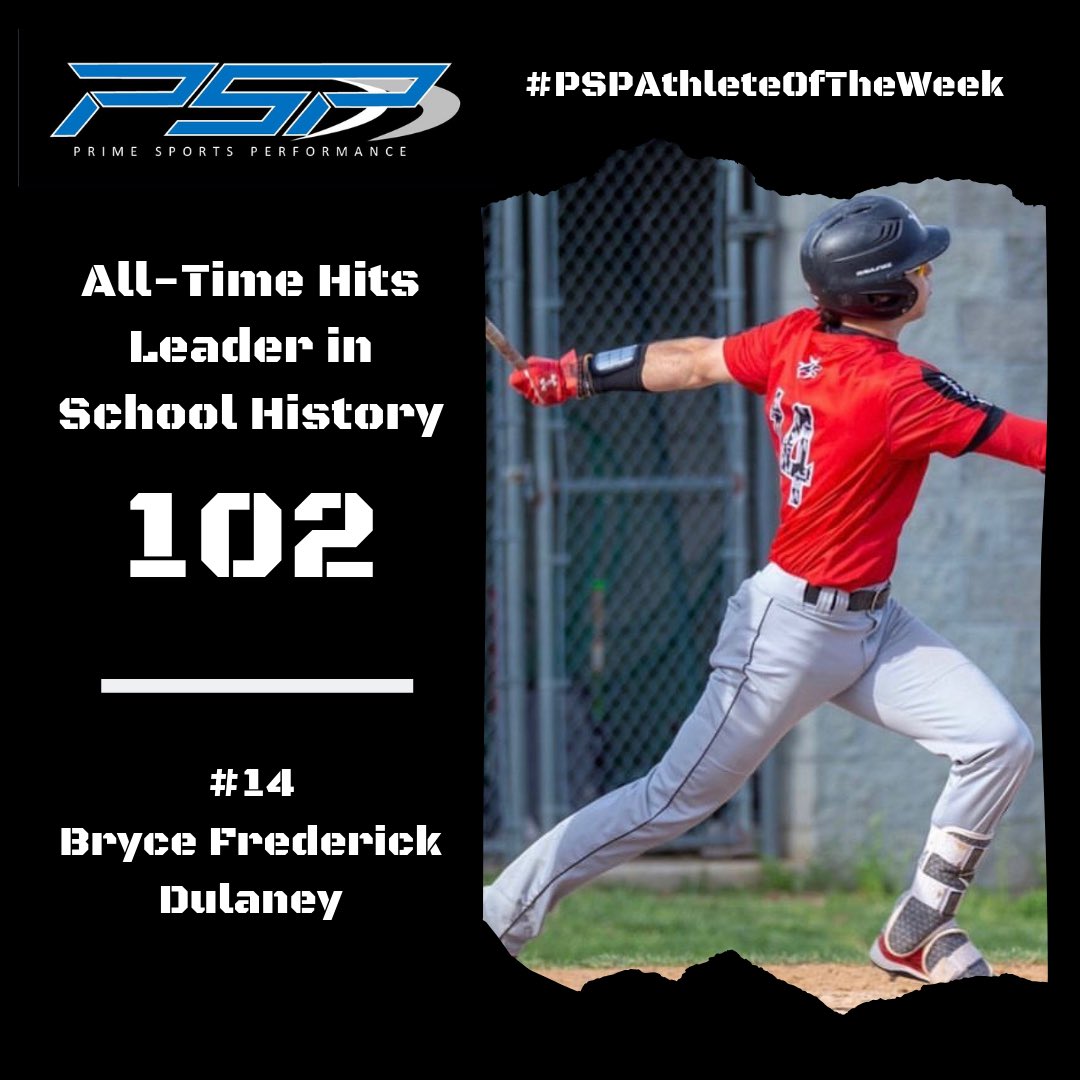 Congrats to the #PSPAthleteOfTheWeek Bryce Frederick (@BFreddy14), who just broke the all-time hits record at Dulaney High School with 102 and still counting... Bryce will be attending Radford University next year playing SS in the Big South conference 💪🏻⚾️