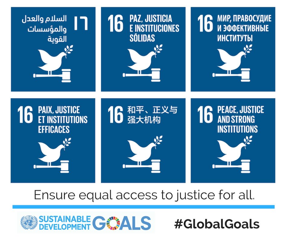 #GlobalGoals are interrelated &amp; in order to leave no one behind, we need to meet each goal by 2030. Goal 16 can prevent violence, bring justice, tackle corruption &amp; promote non-discriminatory laws. Together, we can achieve peaceful &amp; inclusive societies. bit.ly/2VBGO0h