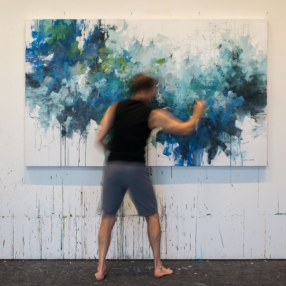 FPcontemporary's tweet photo. Hopefully you were able to make it to our opening last Saturday, but if you couldn't, please be sure to stop by the gallery to see this exhibition!  Pictured here is Carlos in motion creating one of his stunningly activated paintings. https://t.co/aDyAbEQWNw