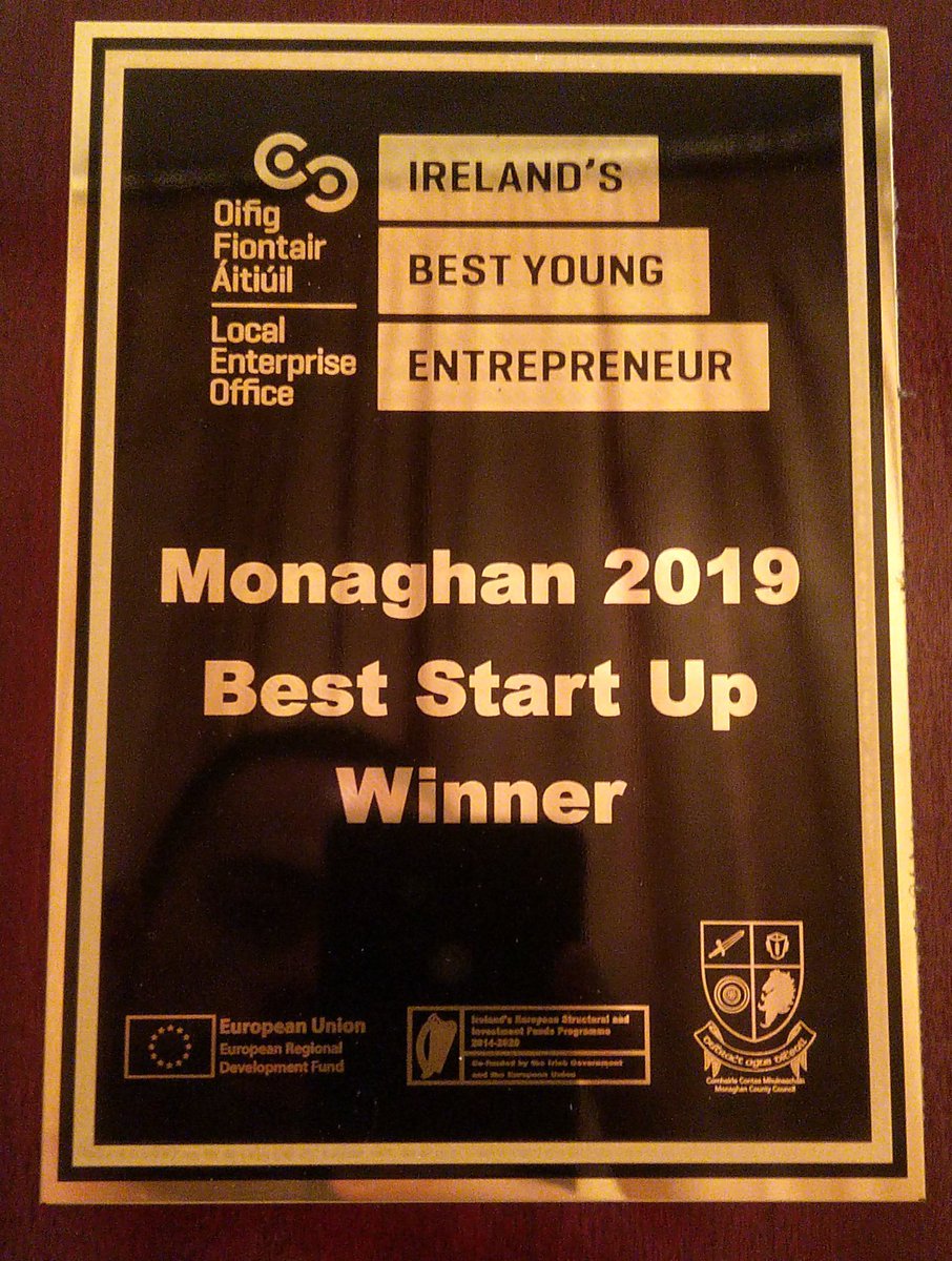 fintaineous's tweet photo. I am pleased and humbled to have won the 'Best Start Up Business' Award in the Irelands Best Young Entrepreneur competition this evening. It's a great boost for the business and I'm looking forward to the challenge and the opportunities it could bring. #IBYE  #ibyeteammonaghan https://t.co/xudfUszvyz