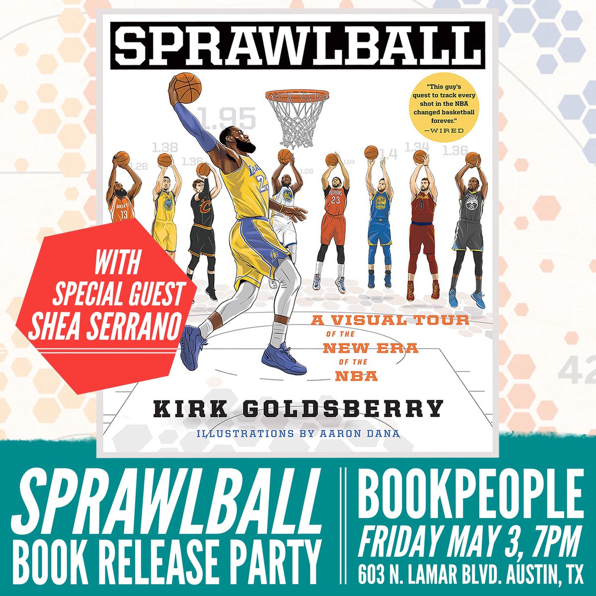 🚨Sprawlball Party, Austin, TX 🚨
Shea Serrano will interview me about Sprawlball and other things Friday night at 7pm at BookPeople! Signed books and exclusive free NBA art for those in attendance. All are welcome, even Shea. See you there!
