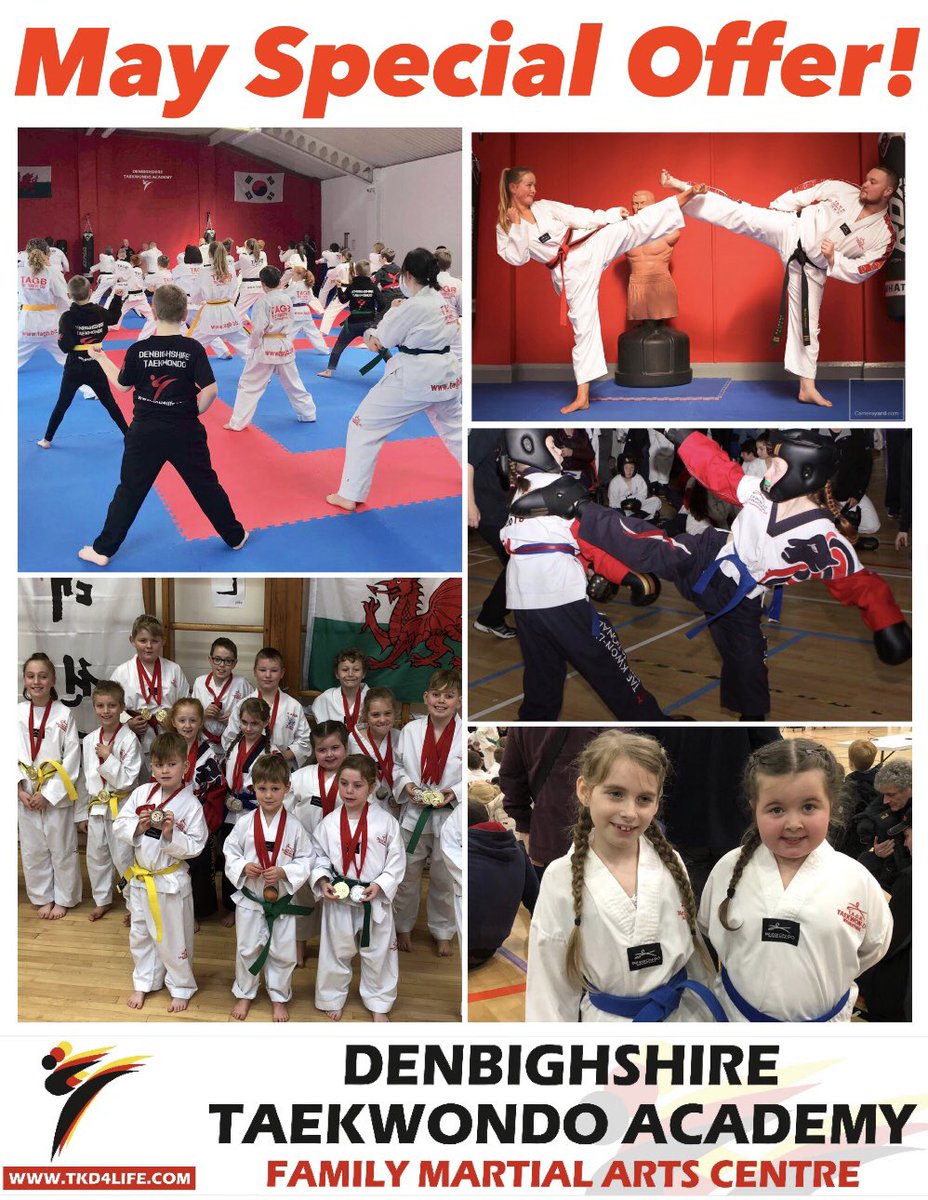 tkd4lifetagb's tweet photo. Denbighshire Taekwondo Academy! Special offer for May! Just £10 for 4 lessons when you join during May! Classes for all ages! #denbighshire #rhyl #Prestatyn #abergele #ruthin #Denbigh https://t.co/rR2536wXYb