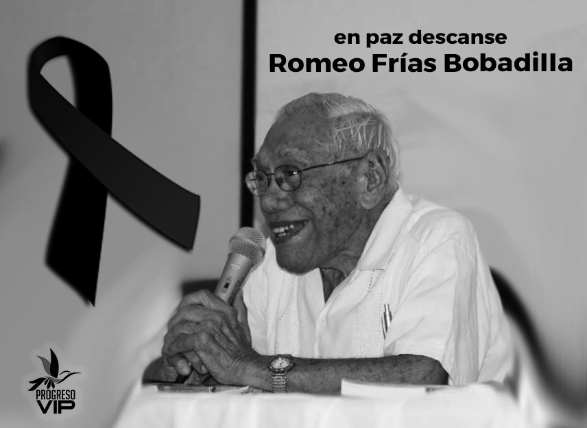 ProgresoVIP's tweet image. Hoy 1 de Mayo, a sus 99 años fallece el cronista Progreseño, Romeo Frías Bobadilla. Nuestro más sentido pésame a toda su familia de parte del equipo de Progreso VIP.