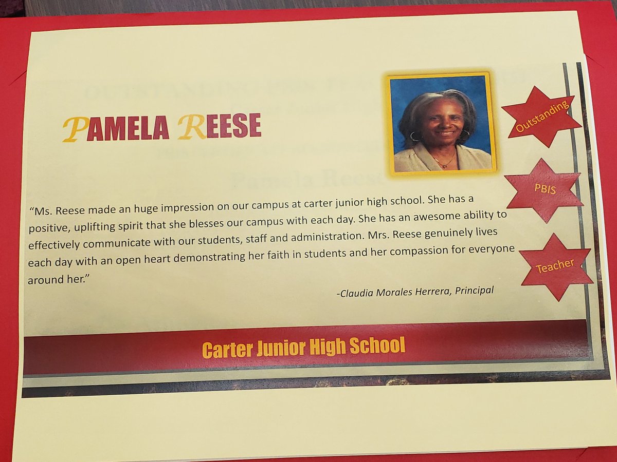Carterjhs's tweet photo. Congratulations to our PBIS Teacher of the Year for @Carterjhs Pamela Reese! #carterpride #sheisremarkable #KidsDeserveIt! https://t.co/LrW2vdBxVN