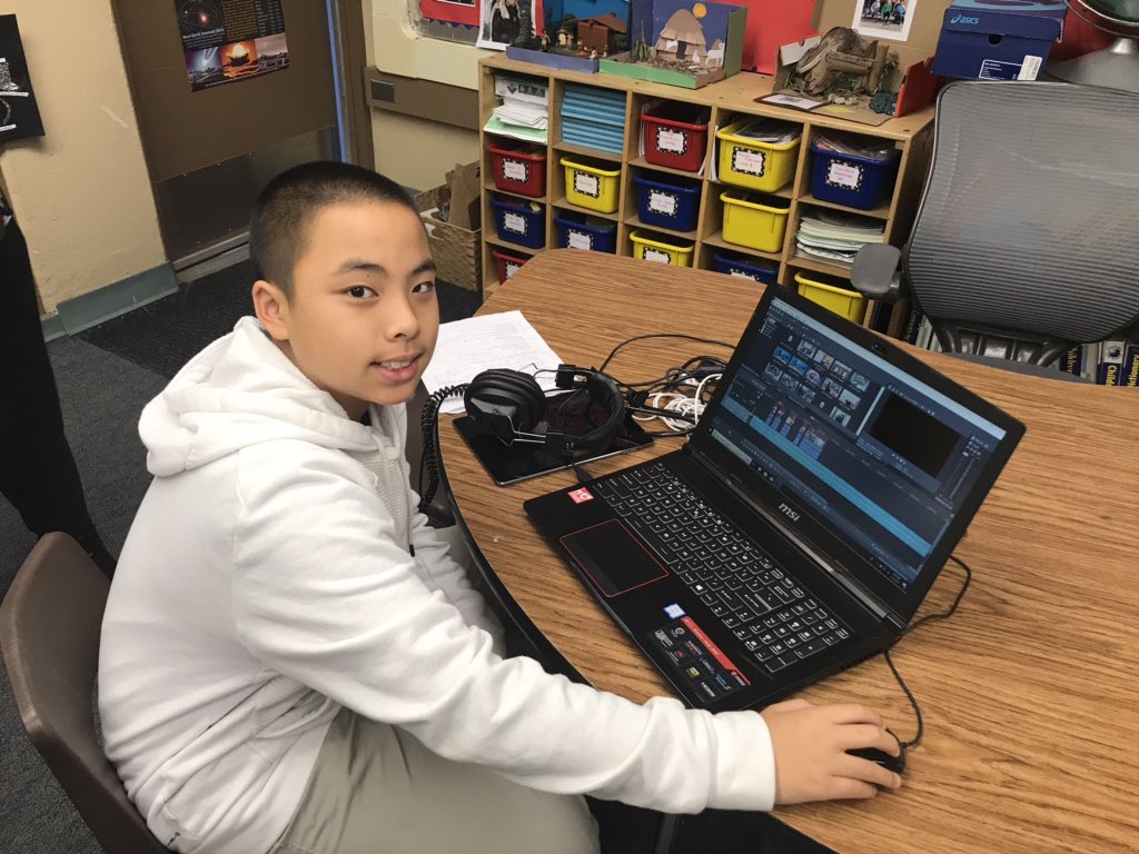 VCastroSupt's tweet photo. This is Tyler. He is part of #Cherrylee School’s #GenYes program, editing a video that will be used at a rally. He said it was much easier than it looks!😂 so proud! #technology #future https://t.co/XuPukFd3PO