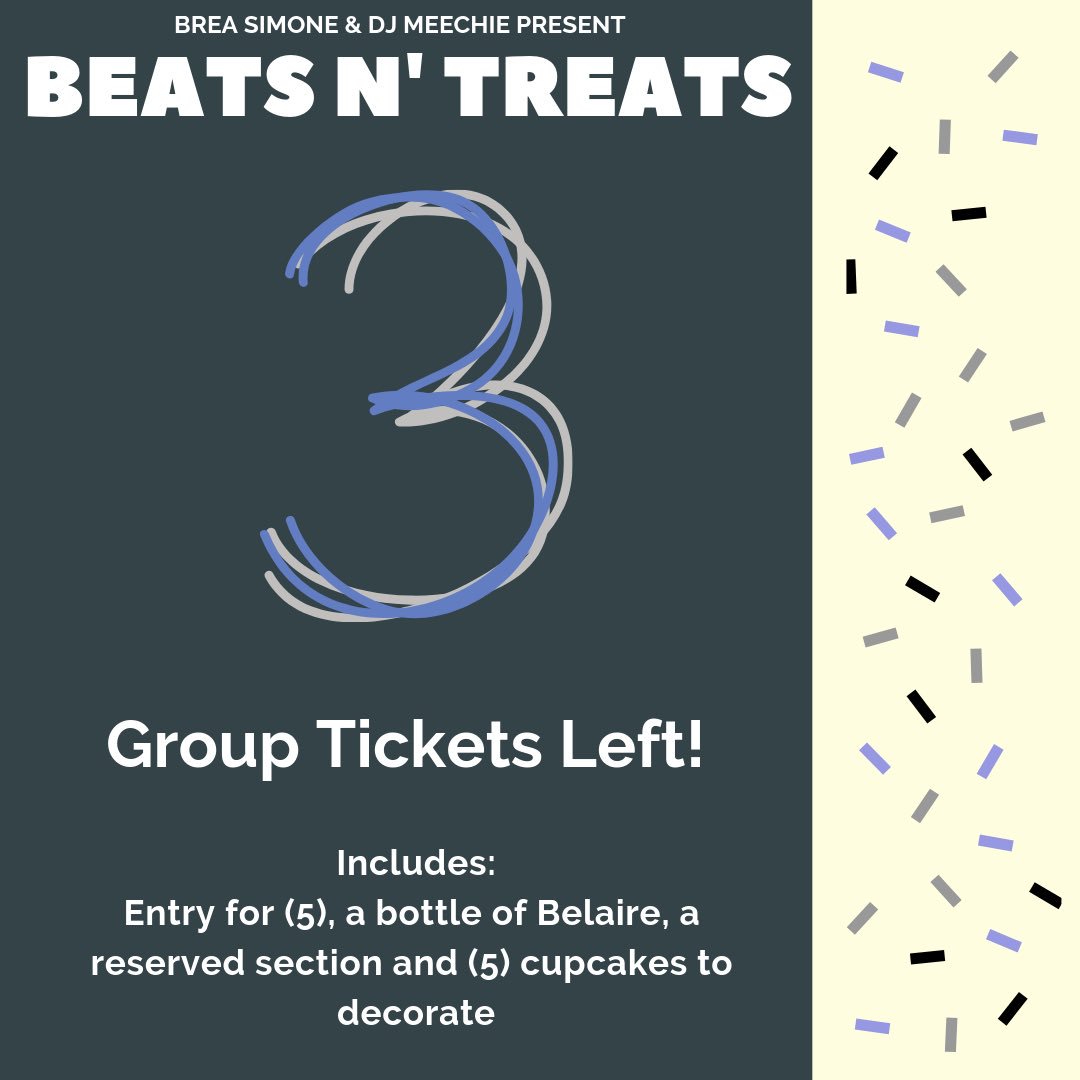 🚨 Only 3 Group Tickets Left For Next Wednesday @ #BeatsNTreats 🧁.

📍: @labocarestaurant - Middletown CT
🎟: cincobeatsntreats.splashthat.com

Hosted By: <a href="/BreaSimone/">Brea Simone</a>  
🎤: <a href="/DavePHNX/">DAVE</a> <a href="/BrianaHues/">Briana Hues’</a> <a href="/pmomusic/">P.MO</a> <a href="/Crillum/">EAGLES SUPERBOWL LIX CHAMPIONS</a> <a href="/WhoIsRichBreed/">RichBreed</a> <a href="/IAmMikeSquires/">MIKE SQUIRES</a> 

Sponsored By <a href="/NoRACupcakeCo/">NoRA Cupcake Company</a> 🧁.