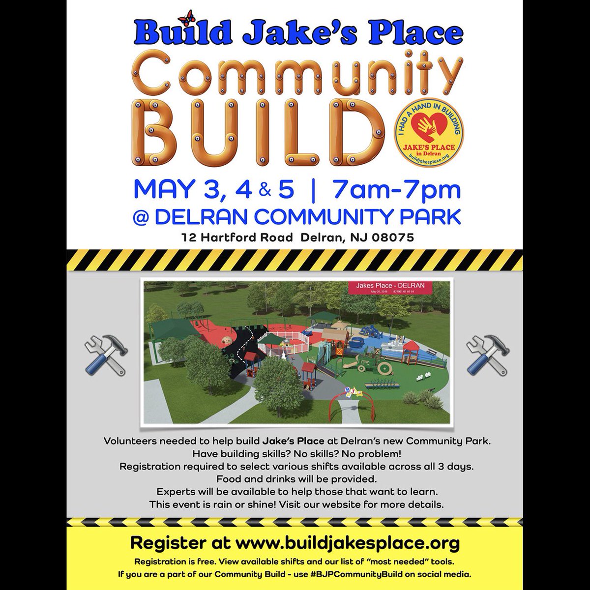 josephnasto's tweet photo. My nonprofit @buildjakesplace is having their #BJPCommunityBuild this weekend. Rain or shine! No experience necessary. Come work off some #volunteer hours &amp; help us build our new all-inclusive playground in #SouthJersey - #JakesPlace ♿️🛠👷‍♂️👷🏿‍♀️👷‍♀️👷🏽‍♀️👷🏾‍♀️ https://t.co/ak6cEM6xQl