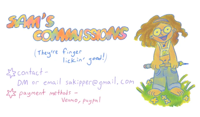 I've got 5 slots open on my commissions! To claim one feel free to comment, DM, or email &lt;3 
