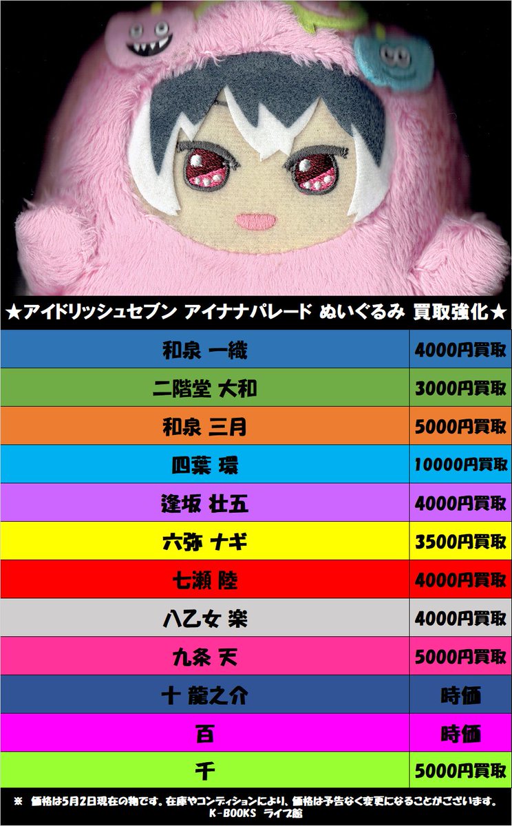 【最終値下げ】アイナナ でかモンぬい 天 (即購入可) アイナナ めちゃでかきらどるぬいぐるみ でかモンぬい 千 Re