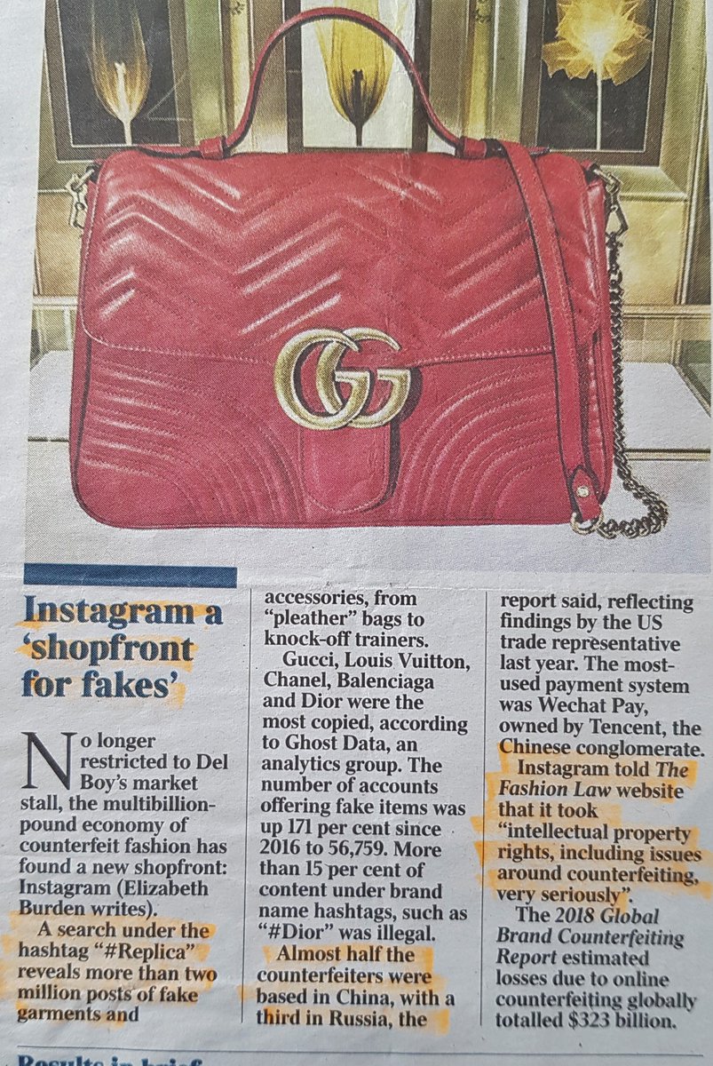 DidsMacdonald's tweet photo. In #TheTimes Law Report yesterday - True or False? Instagram a "shopfront for fakes" or #Instagram statement in response "We take intellectual property rights, including issues around counterfeiting very seriously" let us know @acid_tweets #replica https://t.co/pZ54XvHDWP