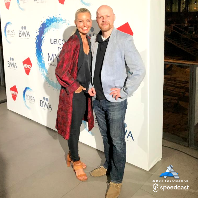 AxxessMarine's tweet photo. Partners! Timo Toivanen of @Speedcast_Intl & our Chief Strategy Officer Kym Petrie @ the #MYBACharterShow Gala cocktail party @ El Born Centre de Cultura I MemΓ²ria last night. Celebrating a successful #MYBA2019 so far, as well as the fantastic partnership between our 2 companies. https://t.co/DknIchMcxR
