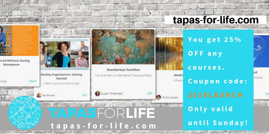 stewmania's tweet image. This is the last week to get a discount on all the mini-courses you can take at your own pace.
tapasforlife.teachable.com