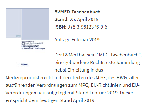 BVMed's tweet photo. Das #BVMed-Taschenbuch "#Medizinprodukterecht" ist aktualisiert erschienen - mit #MPG #HWG #MPVO #MDD #MDR u.v.m.
..
Pressemeldung: https://t.co/RpbTNA6QYw
Bestellung: https://t.co/em3abaoZRZ
#Medizinprodukte #Medizinproduktegesetz https://t.co/cJTABDOv7S