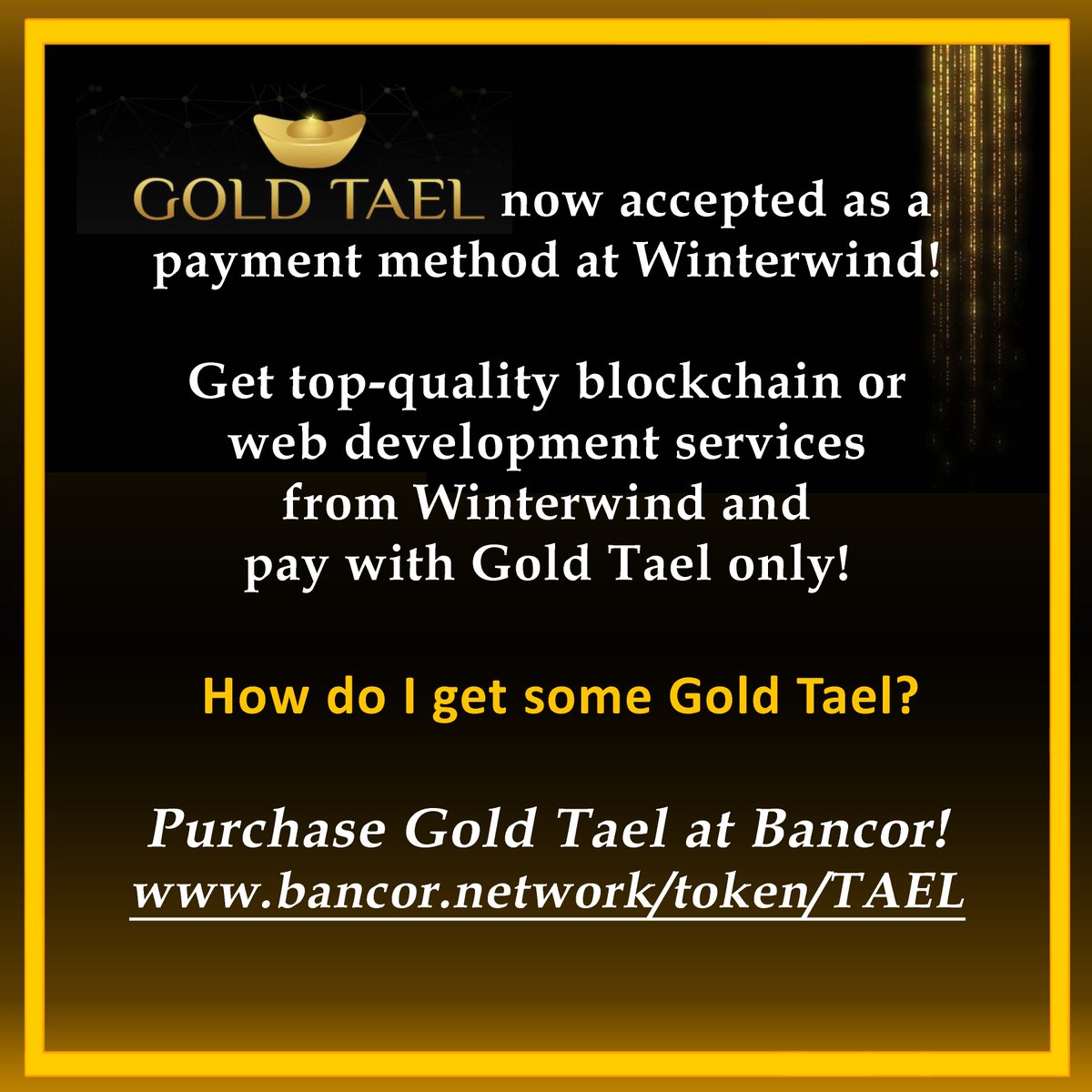 GoldTaelToken's tweet photo. Gold Tael is now an accepted mode of payment at Winterwind. Purchase Gold Tael today at https://t.co/bun0DaA4ds! https://t.co/2HQ6fyLad2