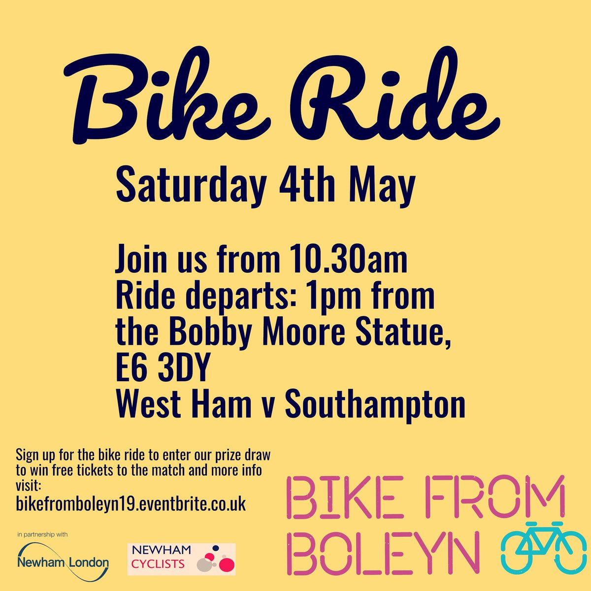 Local community bike ride this Saturday from 10%30am. Fancy a bike ride? This is a great way to meet your local fellow bike fanatics.

#eastham #uptonpark #stratford #greenstreet #Newhamcouncil #garielgarciamarquez #uptongardens #bikers #cyclists

<a href="/bikefromboleyn/">bikefromboleyn</a>