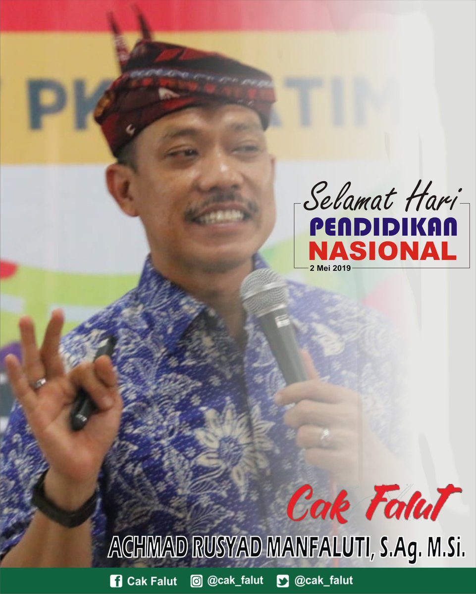 Selamat "HARI PENDIDIKAN NASIONAL" - 2 Mei 2019 

#haripendidikannasional #cakfalut #achmadrusyadmanfaluti 
<a href="/Ach_Falut/">A. Rusyad Manfaluti</a> <a href="/MastodyAja/">Mastodi, S.I.Kom.</a> <a href="/Mas_Samsul86/">Samsul Mashudi</a>