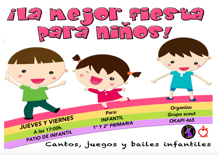 ColegioRomareda's tweet photo. Los Scouts #Okapi465 nos recuerdan que a las 17:00h. en el Patio de Infantil, hoy y mañana, los niños de Infantil y 1º-2º de Primaria tienes "JUEGOS Y BAILES" #FiestasRomareda2019 https://t.co/dTInELt9uh