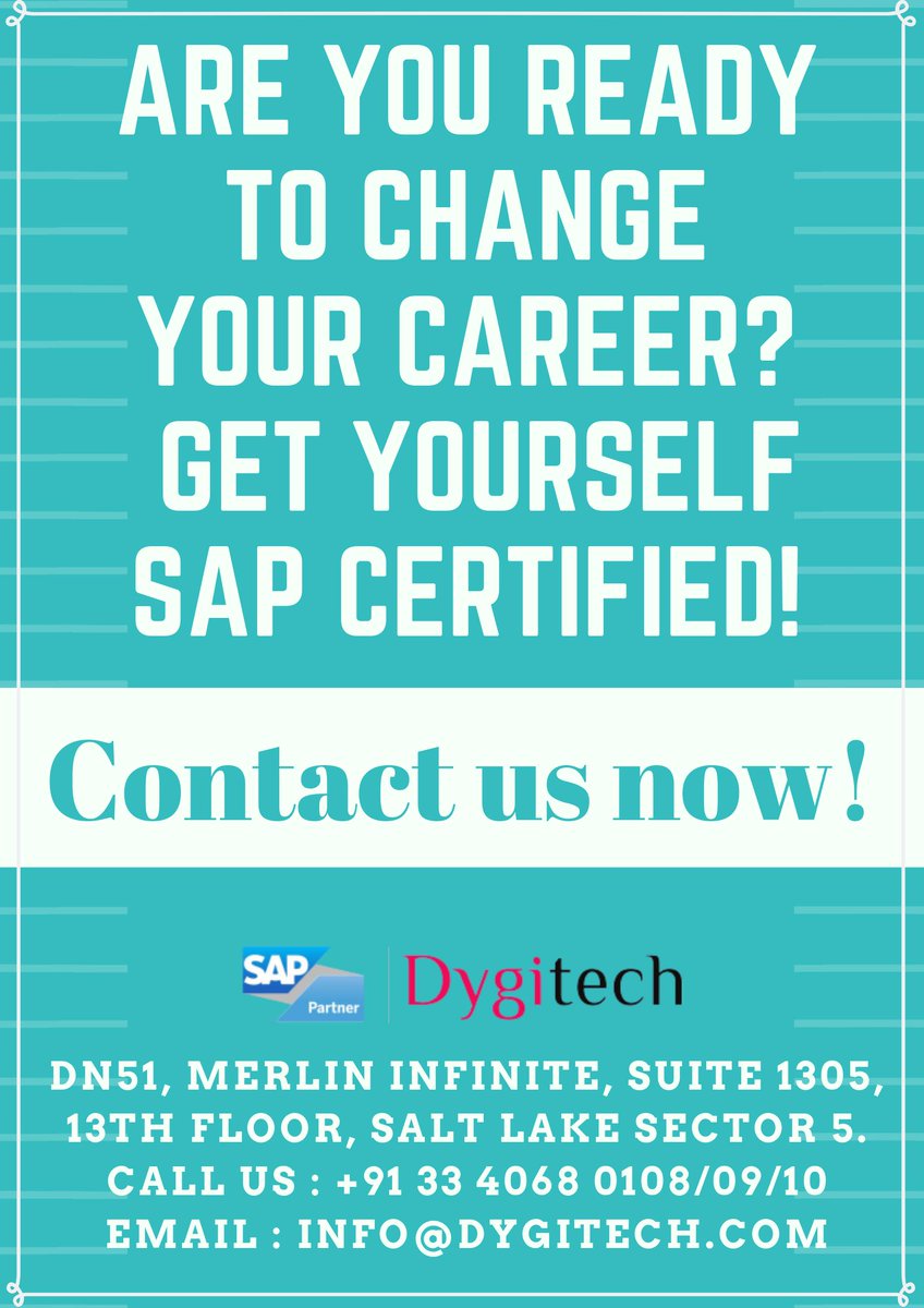 dygitech's tweet photo. Get yourself certified with us, TODAY! 
#business #leadership #saptraining #timetochange #futureishere #success #sap #job #betterfuture #job_opportunity #futurejobs #timemanagment #itstrategy #trendingnow #businessintelligence #opportunity https://t.co/e22LLHnANq