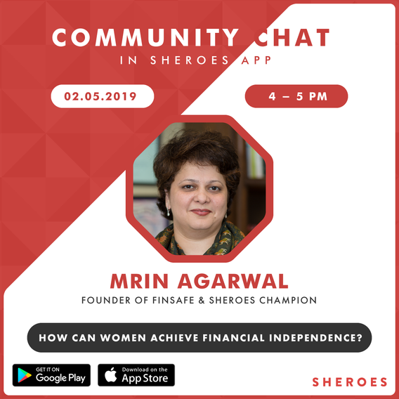 FinsafeIndia's tweet photo. Our Founder @mrinagarwal will be sharing tips & advice on 'How women can achieve financial independence?', today, from 4pm to 5pm at Community Chat in Money Matters @SHEROESIndia.
Keep your questions ready!
#Finsafe #LiveChat https://t.co/HHjyRXFx40