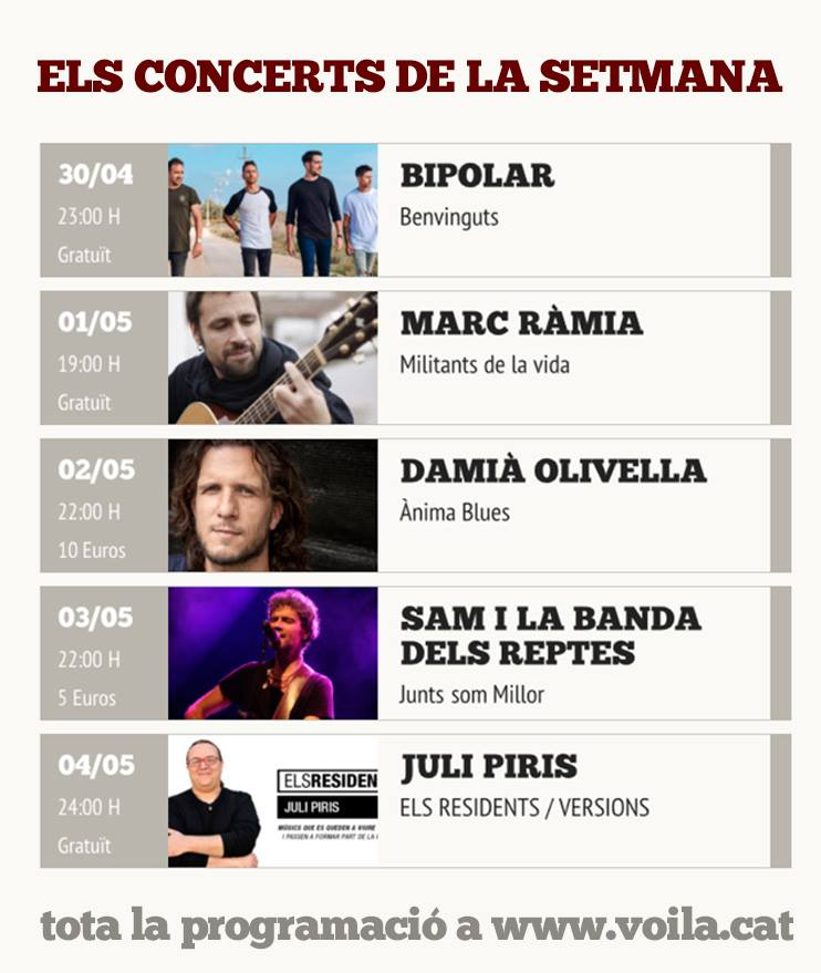 SReptes's tweet photo. Aquest divendres no us podeu perdre el concert tan esperat de #samilabandadelsreptes a la @Voilamanresa amb una banda ben espectacular. Presentació del Nou disc #juntssommillor @Picap @ConcertsxCat @enderrock https://t.co/qLSGhWbDft