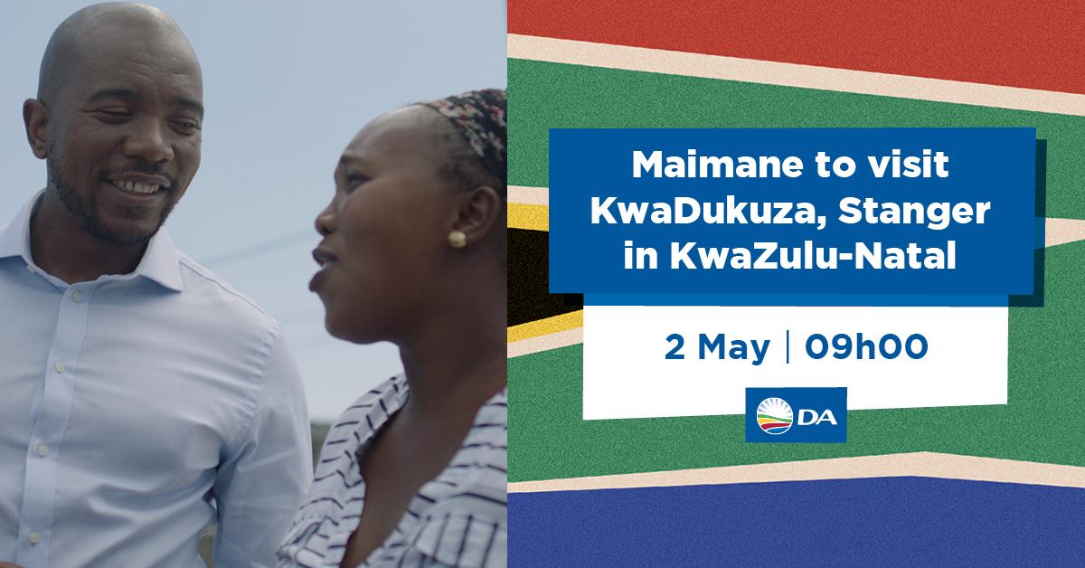 Our_DA's tweet photo. Today, our Leader @MmusiMaimane, will be in Stanger, KwaZulu Natal, to visit a victim of serious crime at a house meeting.

He will be joined by our KZN Premier candidate, @Zwakelem. 

We need #HonestProfessionalPolice now to protect our communities! https://t.co/uCD9utQNWv