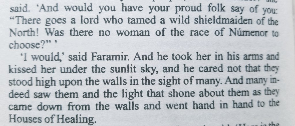 nightlostlark's tweet photo. The last time I read RotK was 11 years ago in 5th grade, and honestly this moment between Éowyn and Faramir is the only scene in the book that actually stuck with me for some reason. I just think their interaction was sweet. #T503 https://t.co/BXqk4pXbVQ