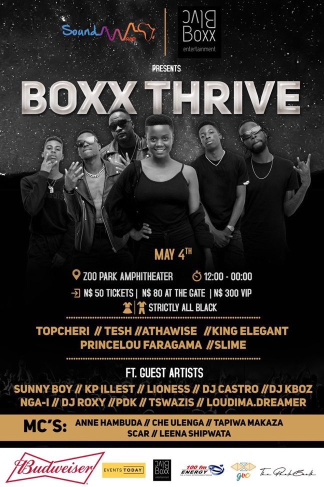 NaitsuwehNana's tweet photo. Find our Pop up Bar at the #BOXXTHRIVE is just TWO DAYS away!! Do you have your tickets yet??๐ค Just N$50 and you see the BlvcBoxx artists, plus our guests @YazizaCEO, @KpIllest, @lioness_CilQ, @DjCastro_nam, @DJKBOZ, @followNgai, DJ Roxy, @PDKNamibia, @Tswazis and @LoudimaD. https://t.co/vLAmPrDyvE
