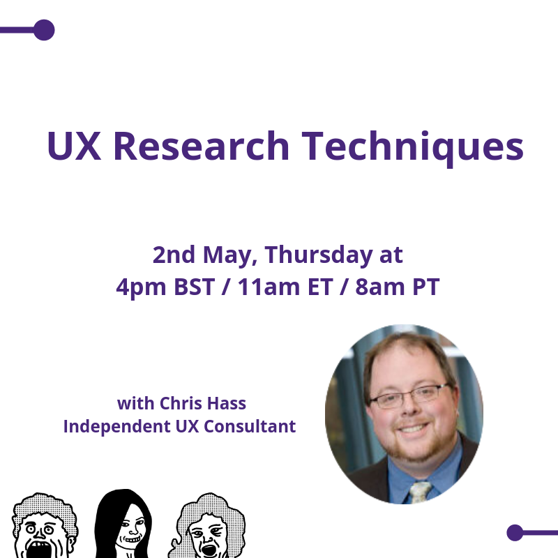 betterux_'s tweet photo. A few hours to go before #uxchat! Hope you could join us in a bit and let's talk about UX research techniques! Are we still innovating? 💪
More info: https://t.co/eoaJcx6JN5
Hosted by @chrishass - weigh in via the hashtag #uxchat 🎉
⏰ TODAY at 4pm BST / 11am ET / 8am PT https://t.co/qUdy33QXck