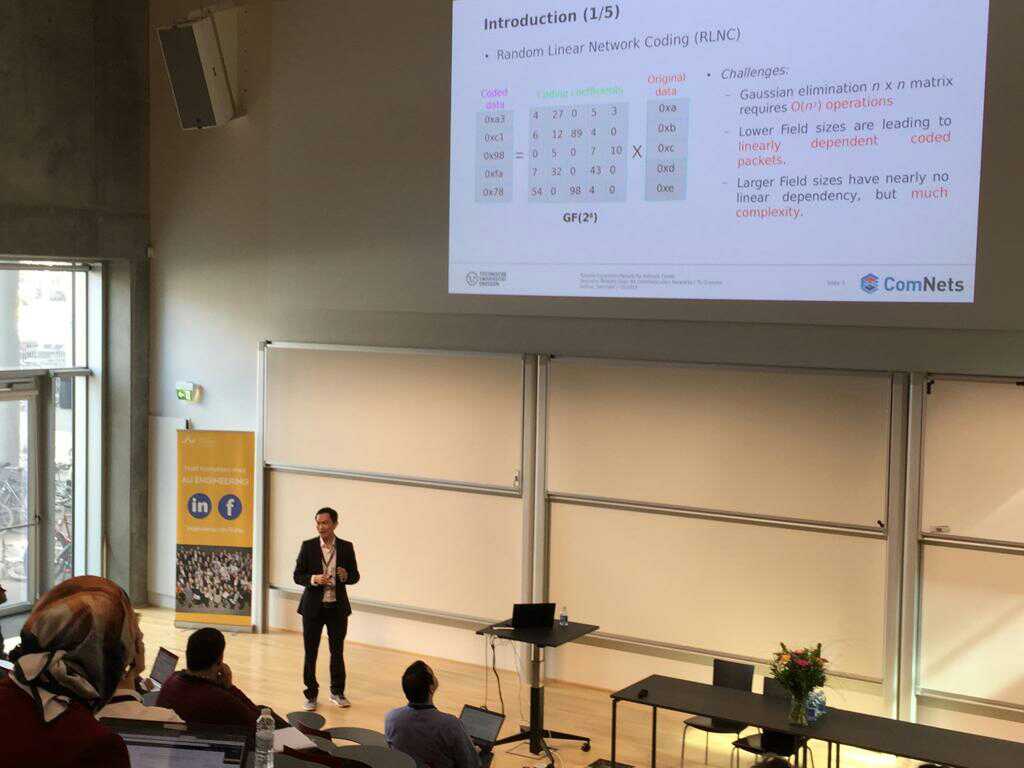 ComNets_TUD's tweet photo. Our first presentation at the Network Coding session of #EuropeanWireless #Aarhus about "Tunable Expansion Packets for Fulcrum Codes" https://t.co/JN6Cr5zdXh
