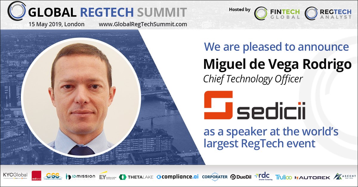 kriptan_network's tweet photo. Sedicii has been selected among the most innovative solution providers in compliance, risk management and cybersecurity to demo our Identity Network Technology at the RegTech Summit  at (https://t.co/Hh3B4vAa3y) in London on 15 May. https://t.co/lhbbBqBBYS