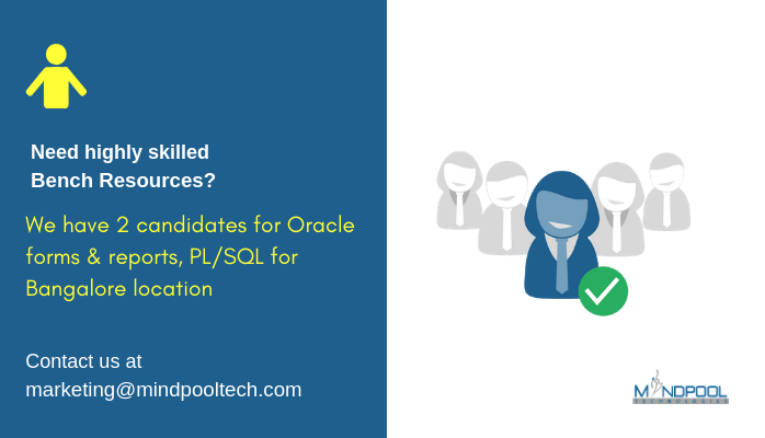 Mindpooltech's tweet image. Do you need highly skilled Bench Resources for your project?
Contact us at marketing@mindpooltech.com
#OracleFormsAndReports #OraclePlSql #MindpoolTechnologies