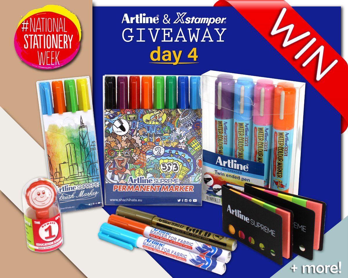 It's Day 4 of our #NatStatWeek #giveaway week &amp; as it's our penultimate day we've got even more #Artline &amp; #Xstamper prizes to win!

Simply FOLLOW, LIKE &amp; RT to enter for today's prize bundle! 

#NationalStationeryWeek  #stationeryaddict #comp #competition #prize #freebie #win
