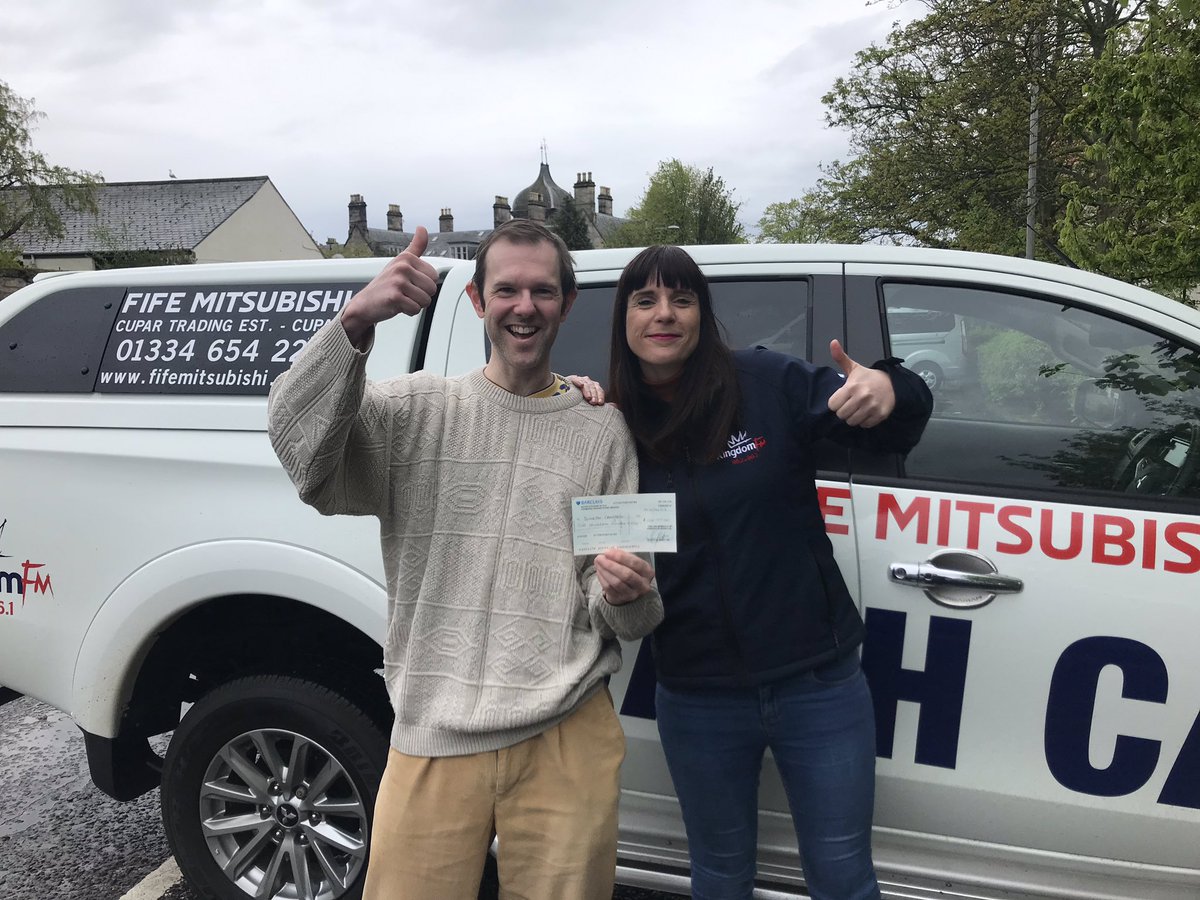 vanessamotion's tweet photo. Congrats to Duncan our winner from today’s Cash Car with @kingdomfm and #FifeMitsubishi He won £100 in St Andrews for listening to #KingdomFM. Delighted for him. Last game tomorrow. #cashcar #mitsubishi #win #listen #radio https://t.co/NT9rMYEygM