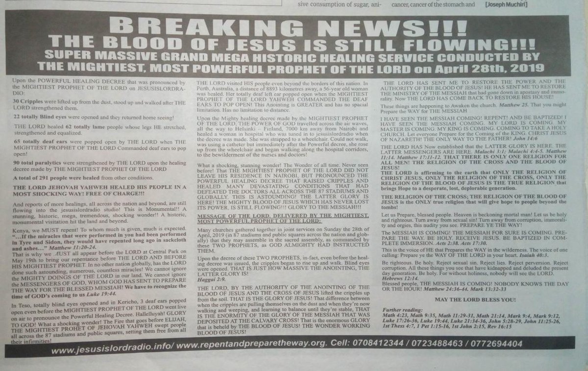 Benhams_'s tweet photo. How would a crippled woman all the way in Finland rise up and walk at a single decree in Nairobi over 7000kms away except that Christ Jesus is coming back #TheStandardArticle https://t.co/G36zKtEB8t